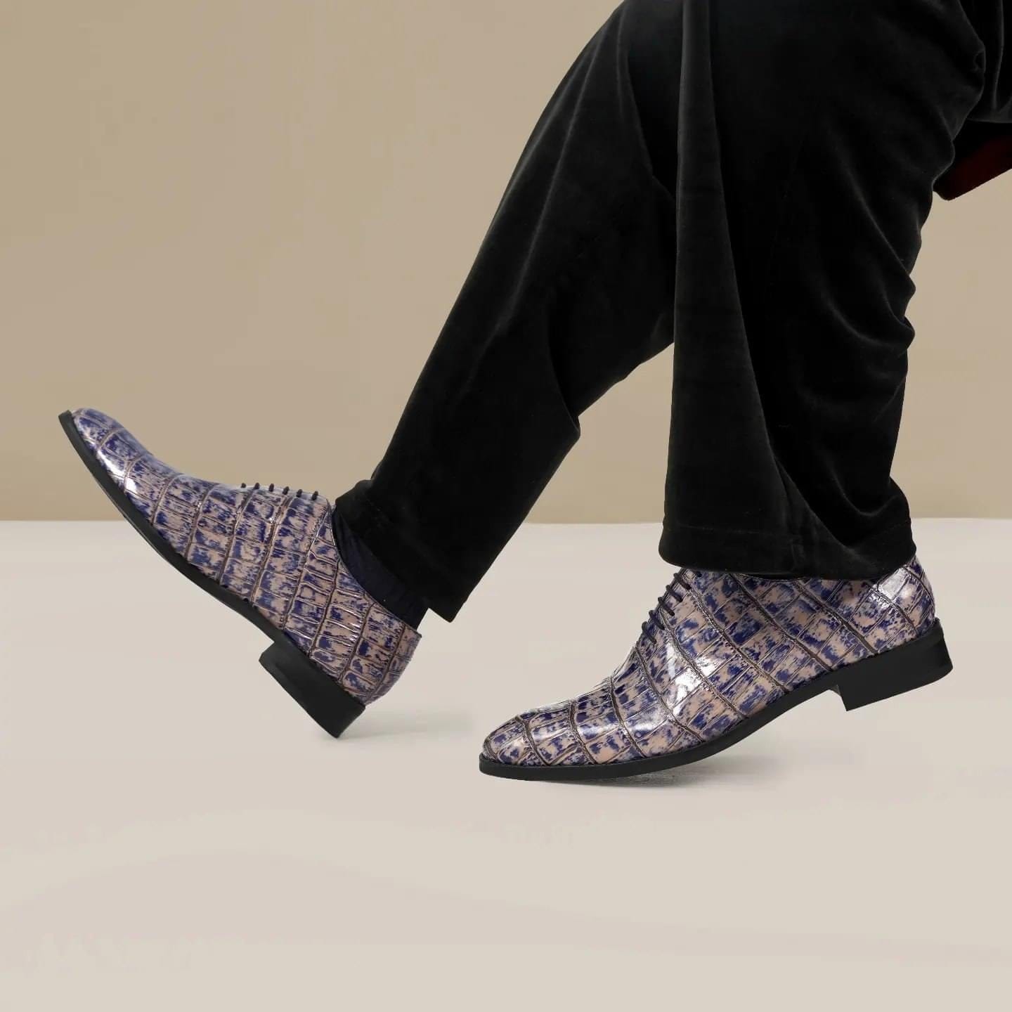 noirtide Handmade, Custom Men's Grey and Blue Calf Leather Wholecut Shoes