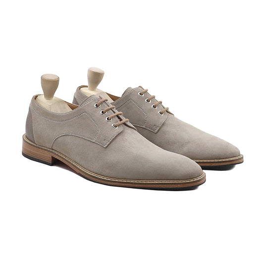 noirtide Men Shoes Handmade, Custom Men's Grey Kid Suede Derby Shoe