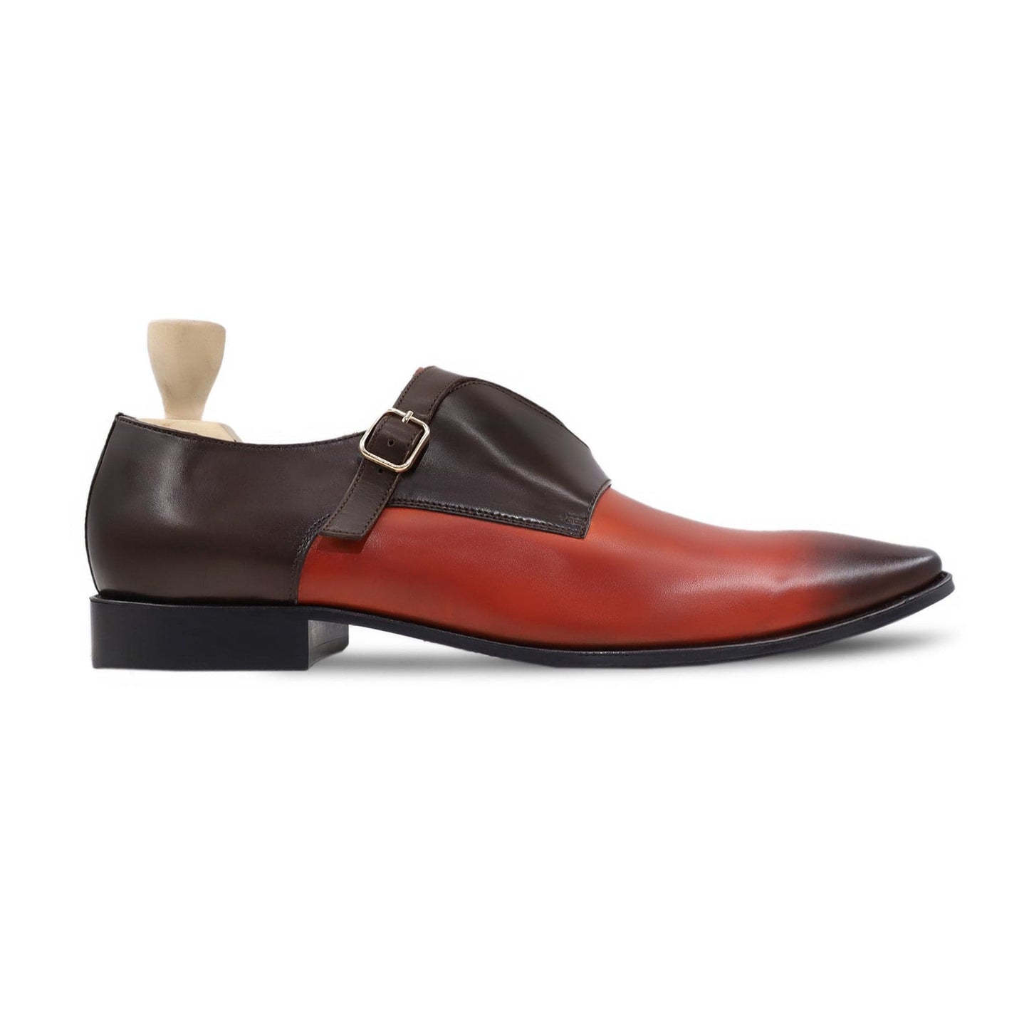 noirtide Handmade Custom Men's Orange Tan and Dark Brown Calf Leather Double Monkstrap