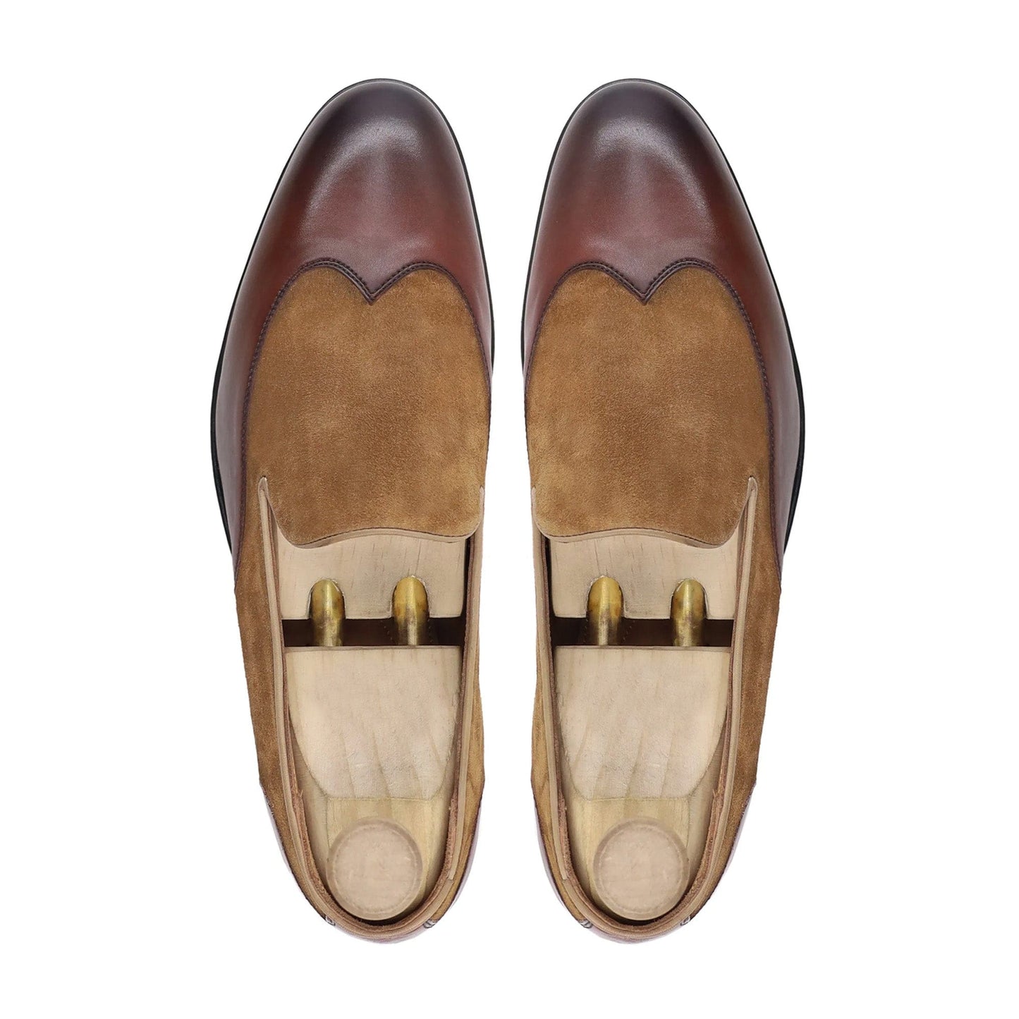 noirtide Men Loafers Handmade, Custom Men's Oxblood Calf and Camel Kid Suede Loafer