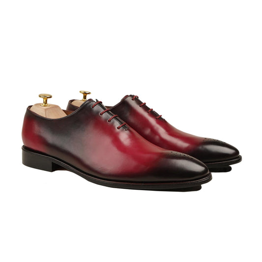 noirtide Men Shoes Handmade, Custom Men's Red Patina Calf Leather Wholecut Shoe