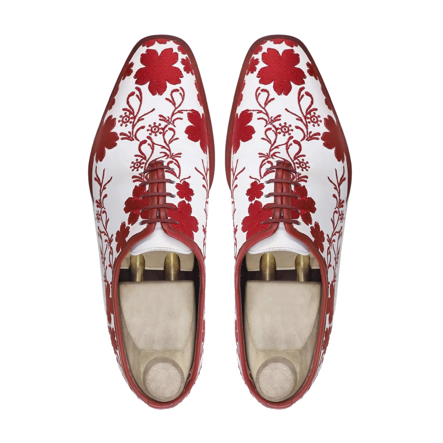 noirtide Men Shoes Handmade, Custom Men's Red White Embroidered Wholecut Shoe