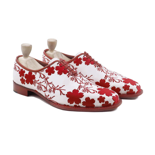 noirtide Men Shoes Handmade, Custom Men's Red White Embroidered Wholecut Shoe