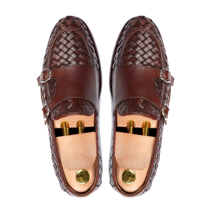 noirtide Men Shoes Handmade, Custom Men's Reddish Brown Calf Leather Double Monkstrap