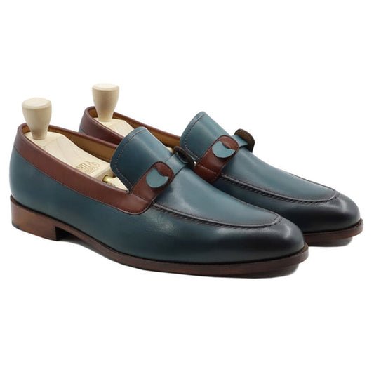 noirtide Men Loafers Handmade, Custom Men's Sea Green Calf Leather Loafer