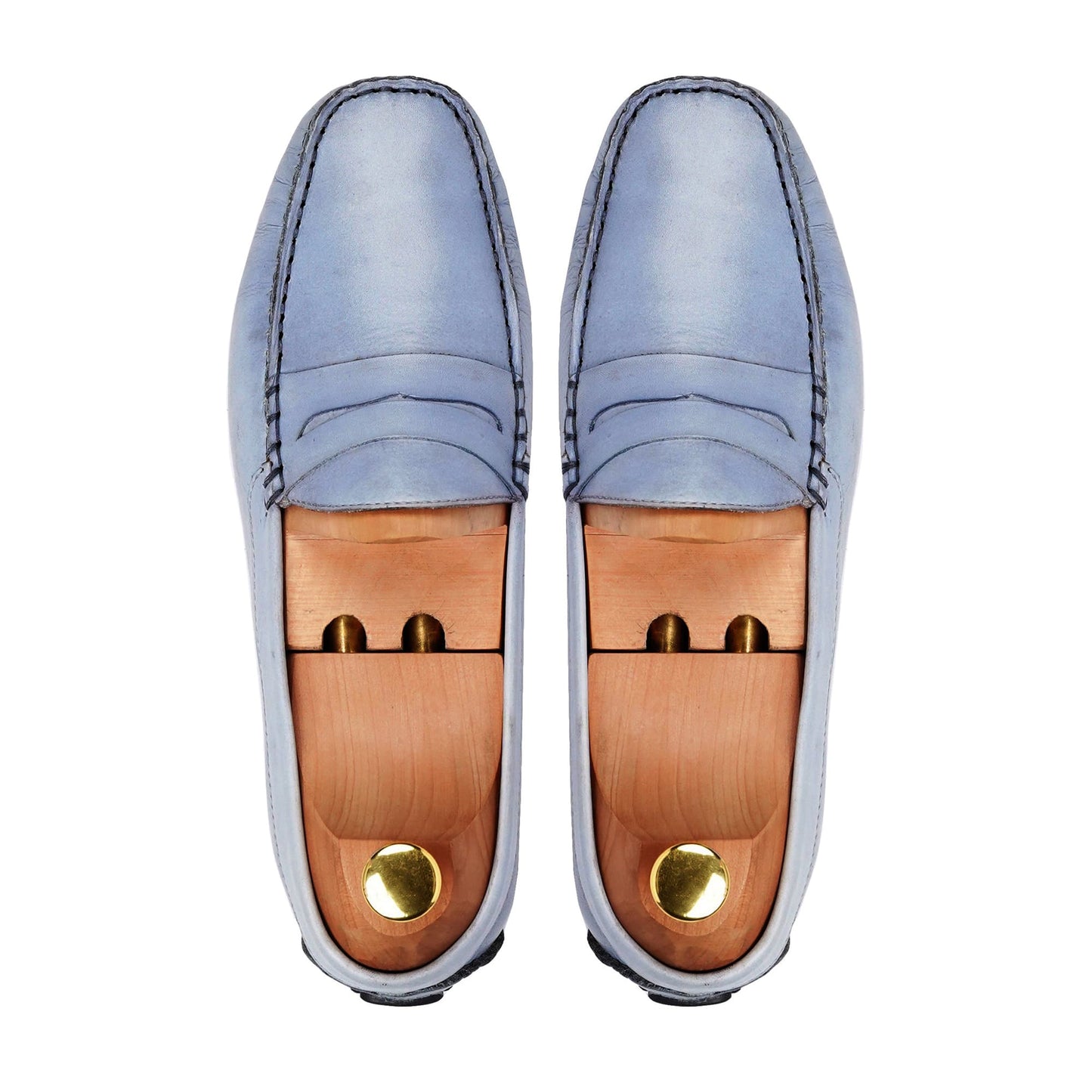 noirtide Handmade, Custom Men's Sky Blue Calf Leather Loafer Shoe