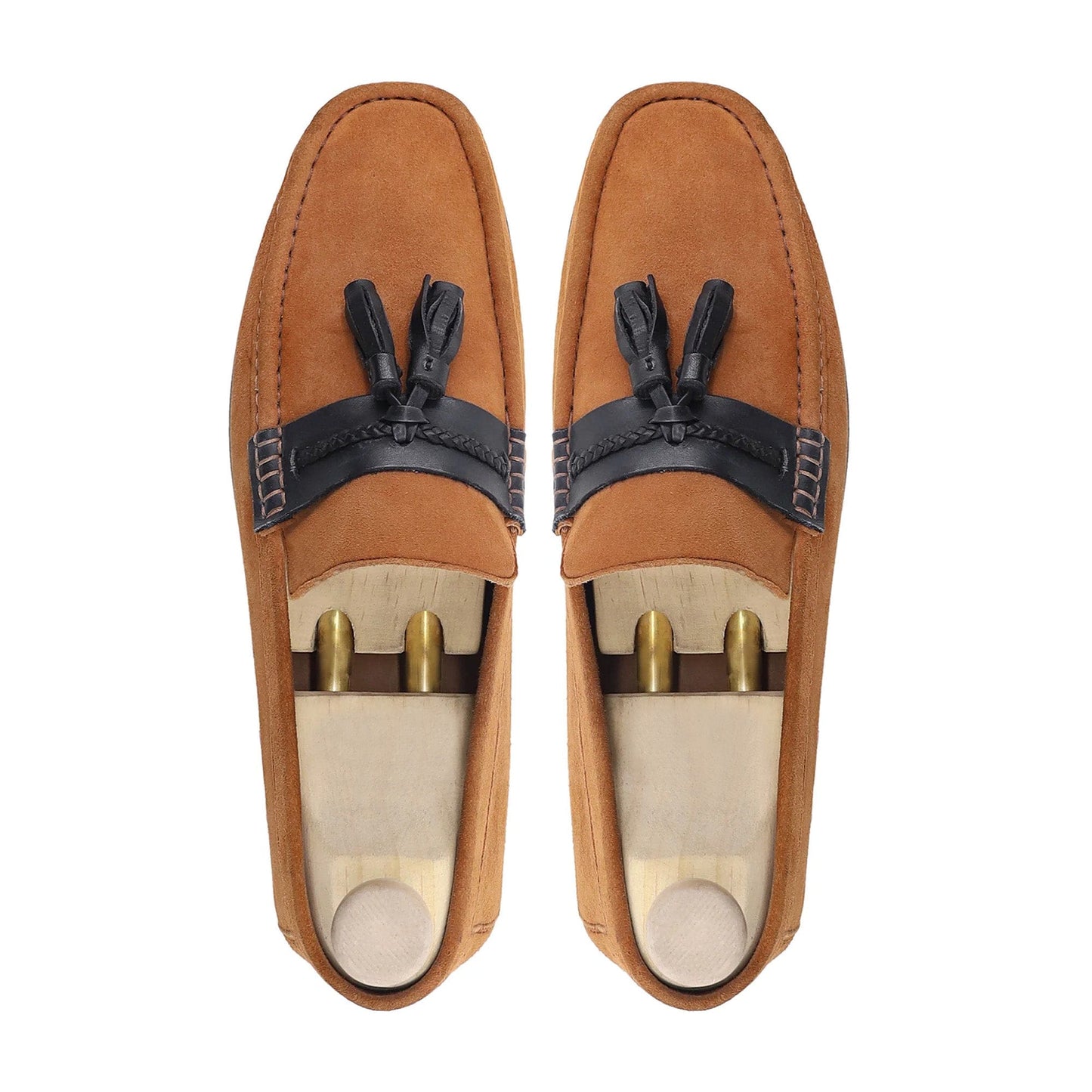 noirtide Men Loafers Handmade, Custom Men's Tan Kid Suede and Black Calf Leather Loafer