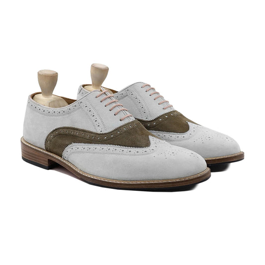 noirtide Men Shoes Handmade, Custom Men's White and Brown Kid Suede Oxford Shoe