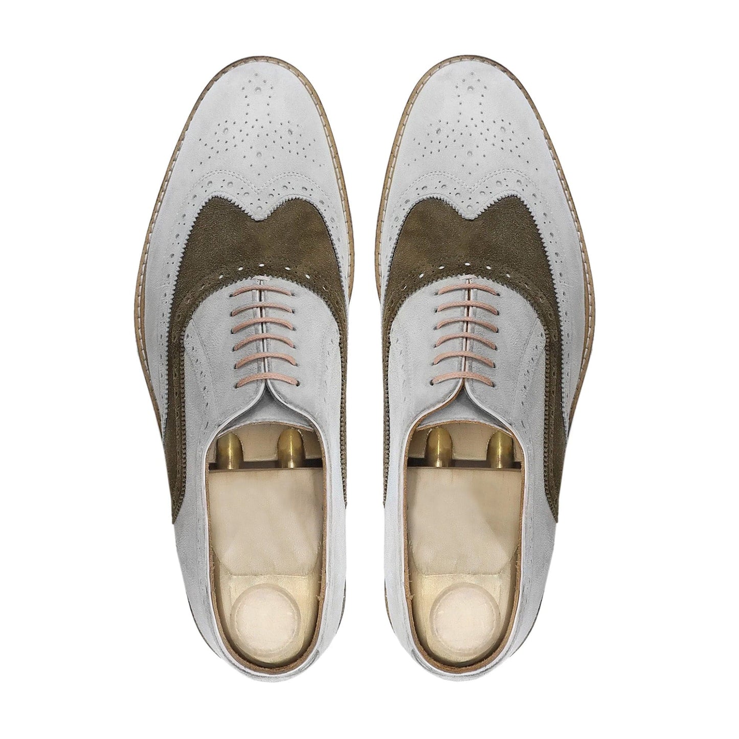 noirtide Men Shoes Handmade, Custom Men's White and Brown Kid Suede Oxford Shoe