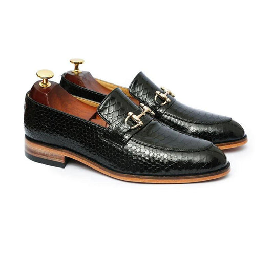 noirtide Handmade, Custom Men Snake Pattern Leather Loafer