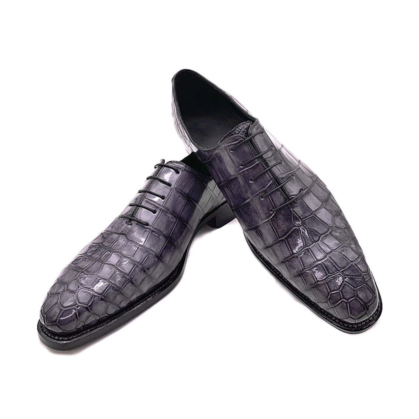 noirtide Handmade, Custom Men Whole Cut Crocodile Pattern Leather Shoes