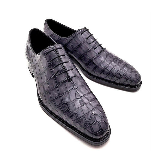 noirtide Handmade, Custom Men Whole Cut Crocodile Pattern Leather Shoes