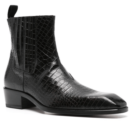 noirtide Handmade Customisable Black Crocodile Leather Chelsea Boots For Men