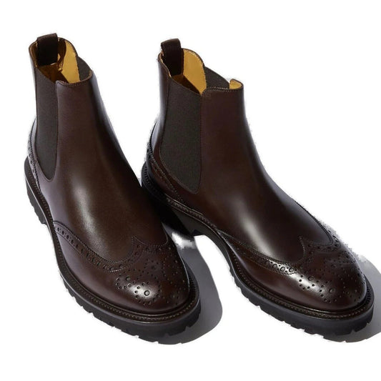 noirtide Handmade Customisable Dark Brown Leather Chunky Sole Chelsea Boots