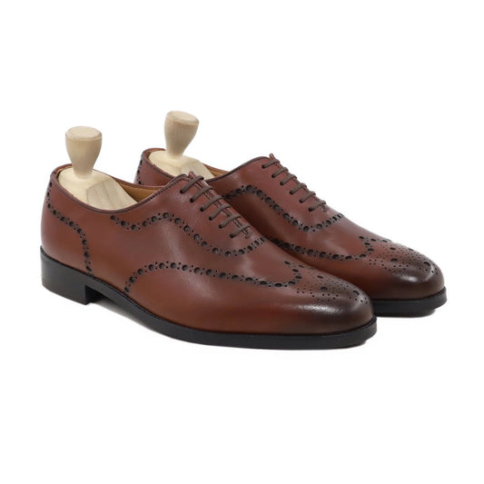 noirtide Handmade Customisable Men's Brown Patina Calf Leather Wholecut Shoe