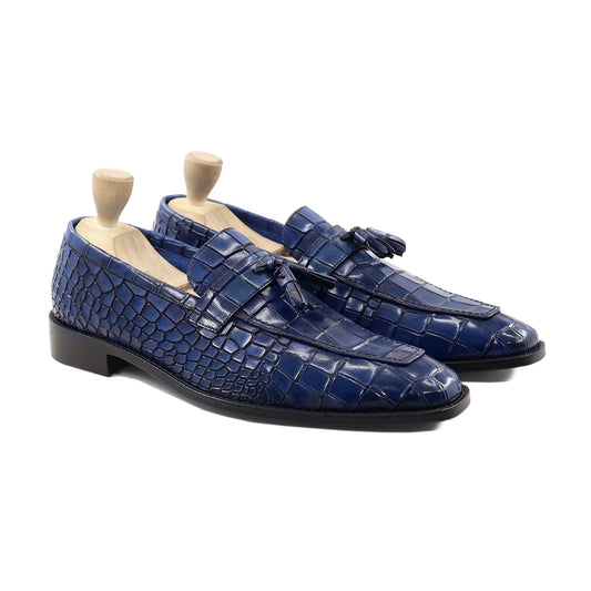 noirtide Handmade Customizable Calf Leather Blue Men Tassel Loafer