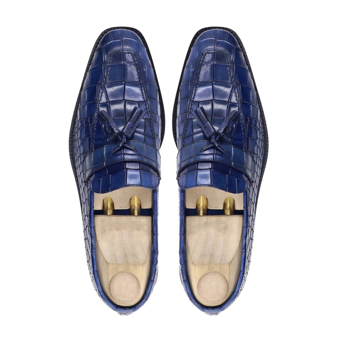 noirtide Handmade Customizable Calf Leather Blue Men Tassel Loafer