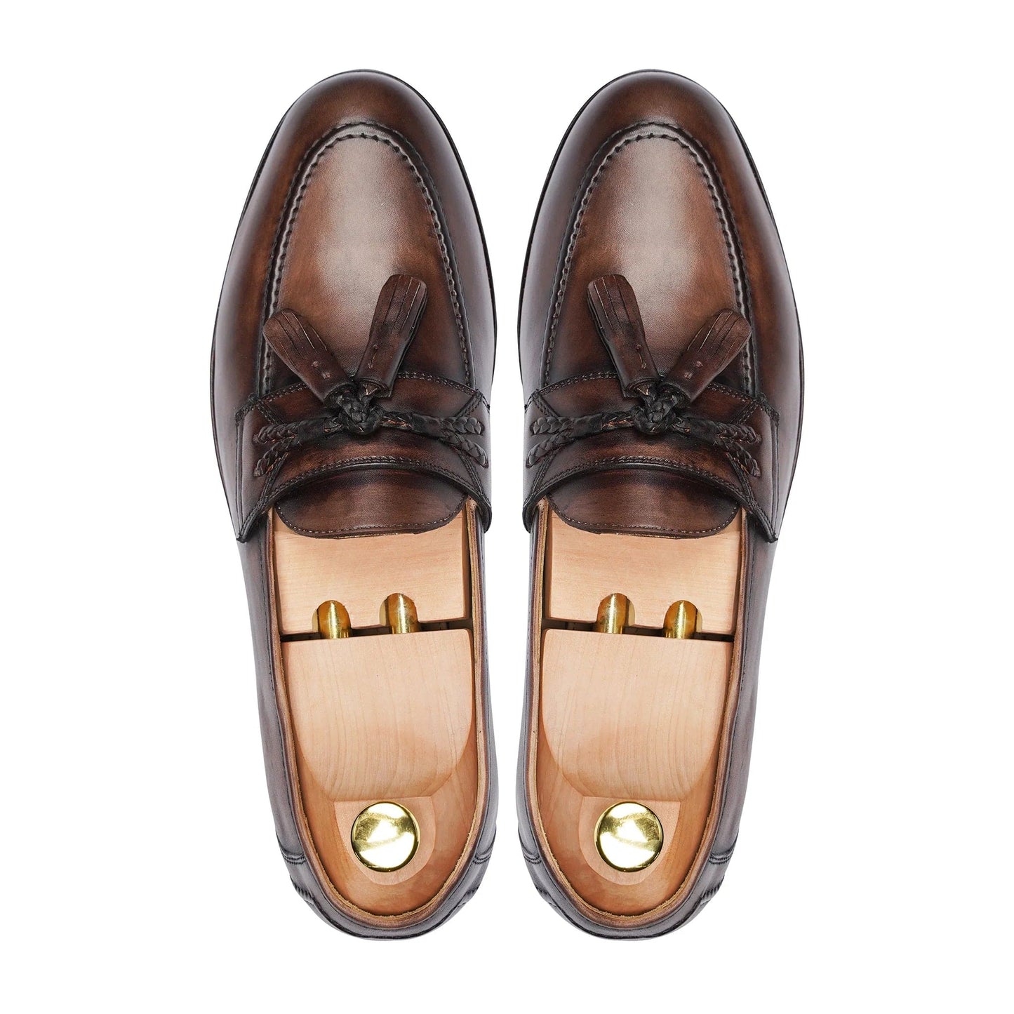 noirtide Handmade Customizable Patina Calf Leather Brown Men Tassel Loafer