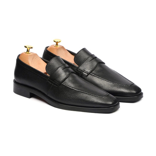 noirtide Handmade Customizable Pebble Grain Leather Men Black Loafer