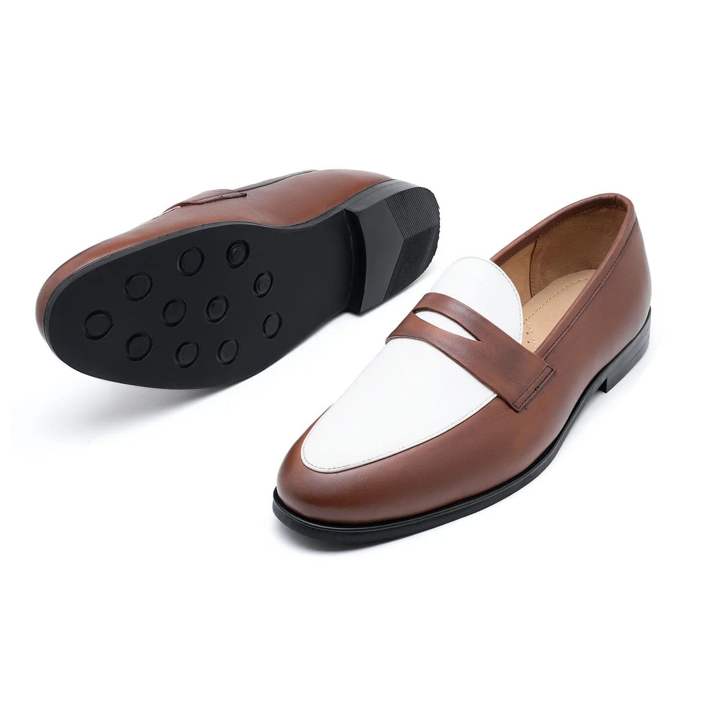 noirtide Handmade, Customizable White & Brown Men Leather Loafer