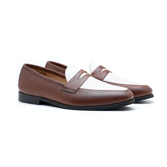noirtide Handmade, Customizable White & Brown Men Leather Loafer