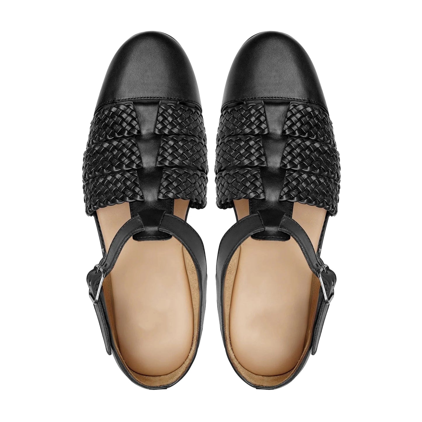 Noirtide Mens Black Hand Woven Leather Sandal