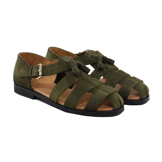 Noirtide Mens Olive Green Kid Suede Sanda