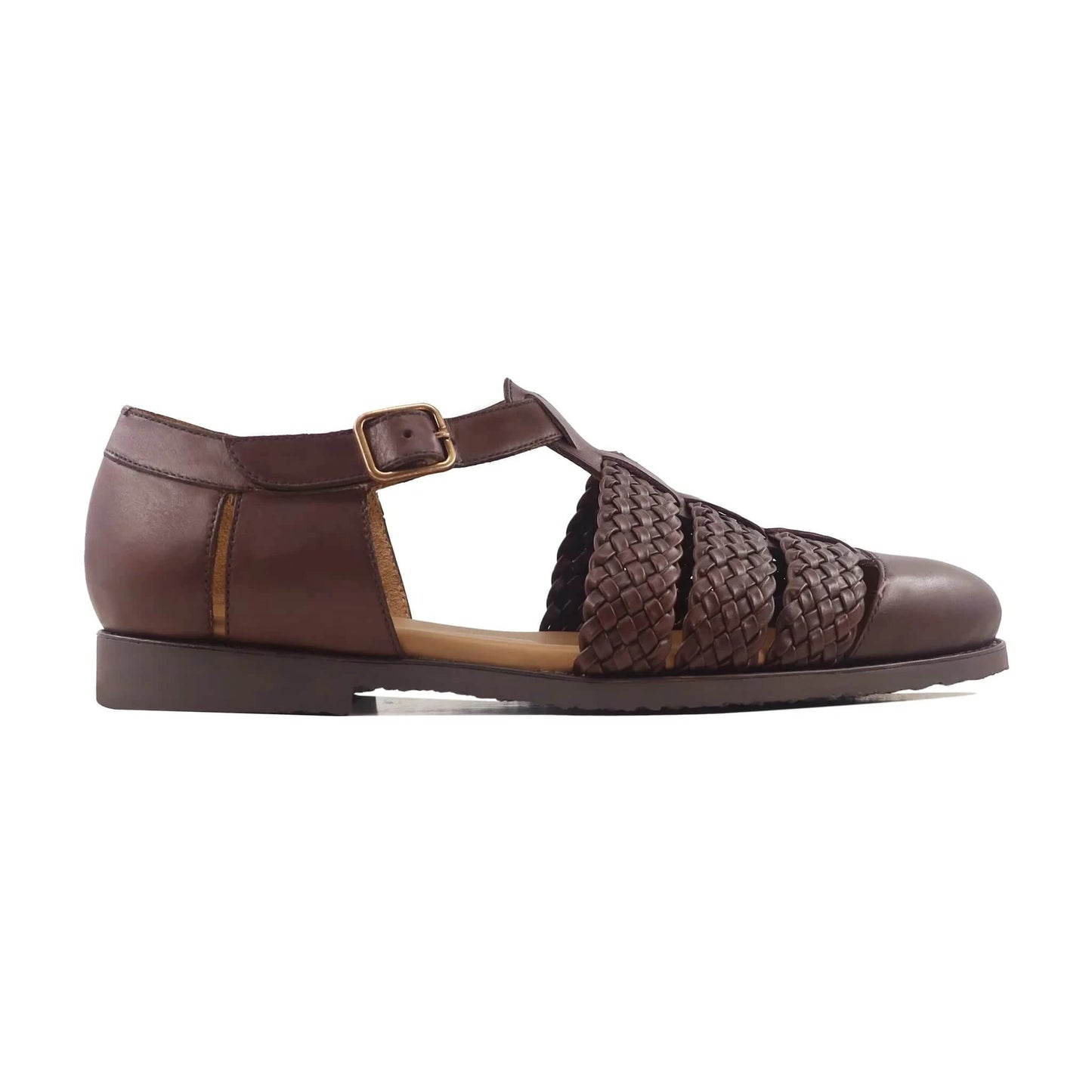 Noirtide Mens Reddish Brown Hand-Woven Leather Sandal