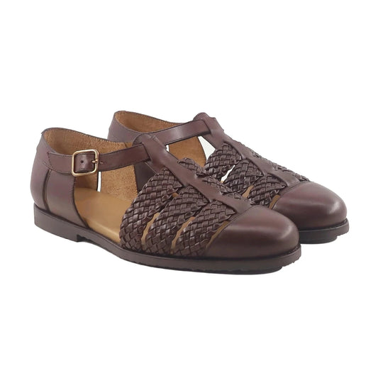Noirtide Mens Reddish Brown Hand-Woven Leather Sandal