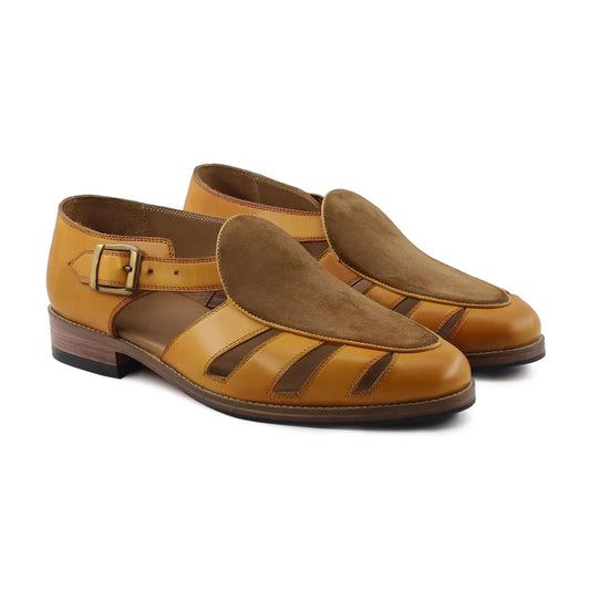 Noirtide Yellow & Brown Leather Sandal for Men