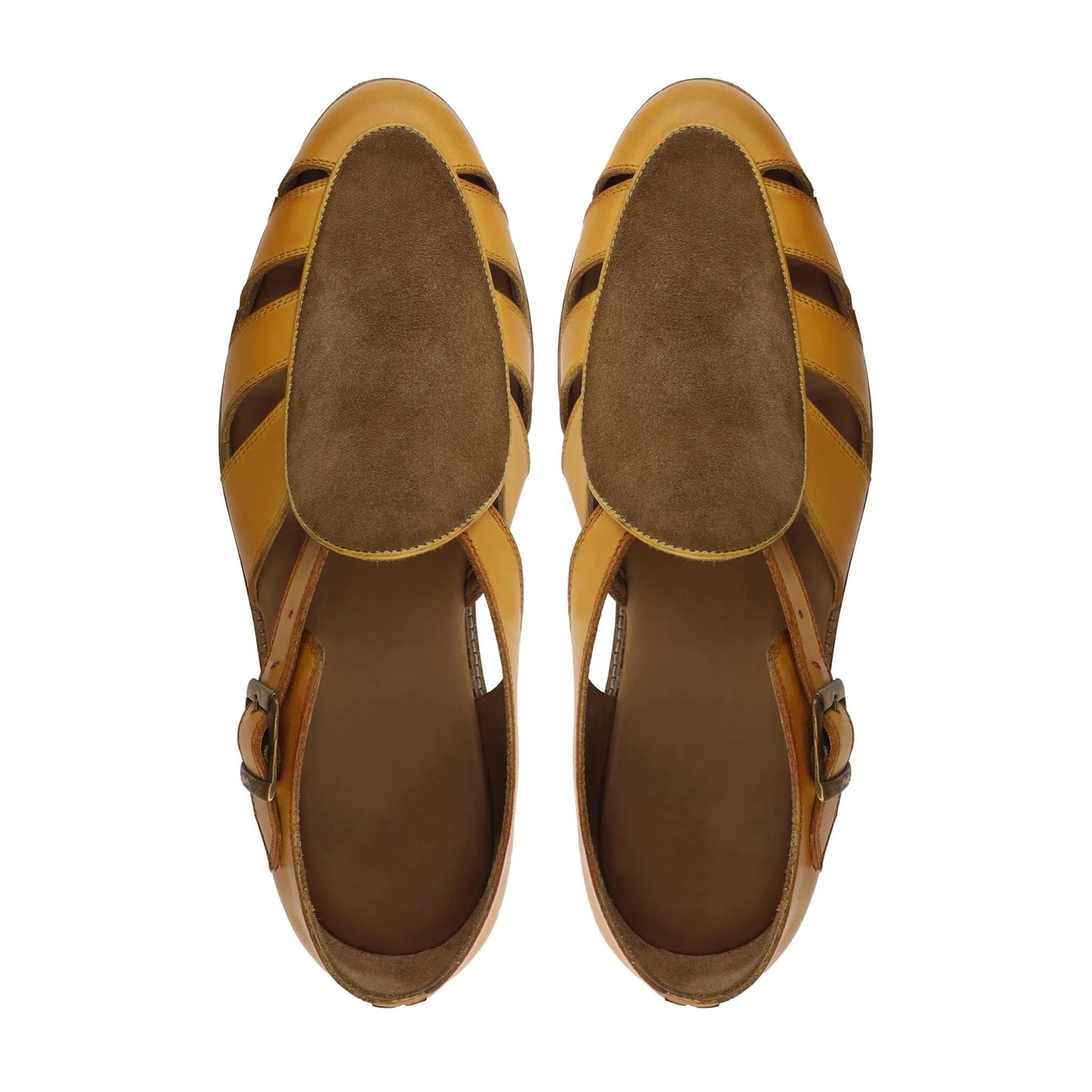 Noirtide Yellow & Brown Leather Sandal for Men