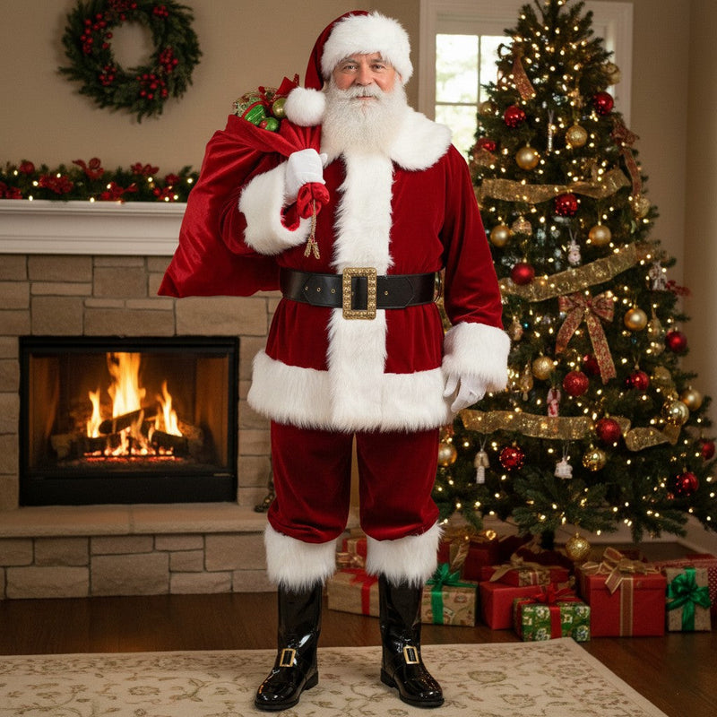 Professional Santa Claus leather boots handcrafted by Noirtide — genuine leather, custom sizing for performers, theatre and events