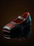 Black genuine leather women's cow mouth medieval shoes — bespoke 16th century Tudor footwear by Noirtide
