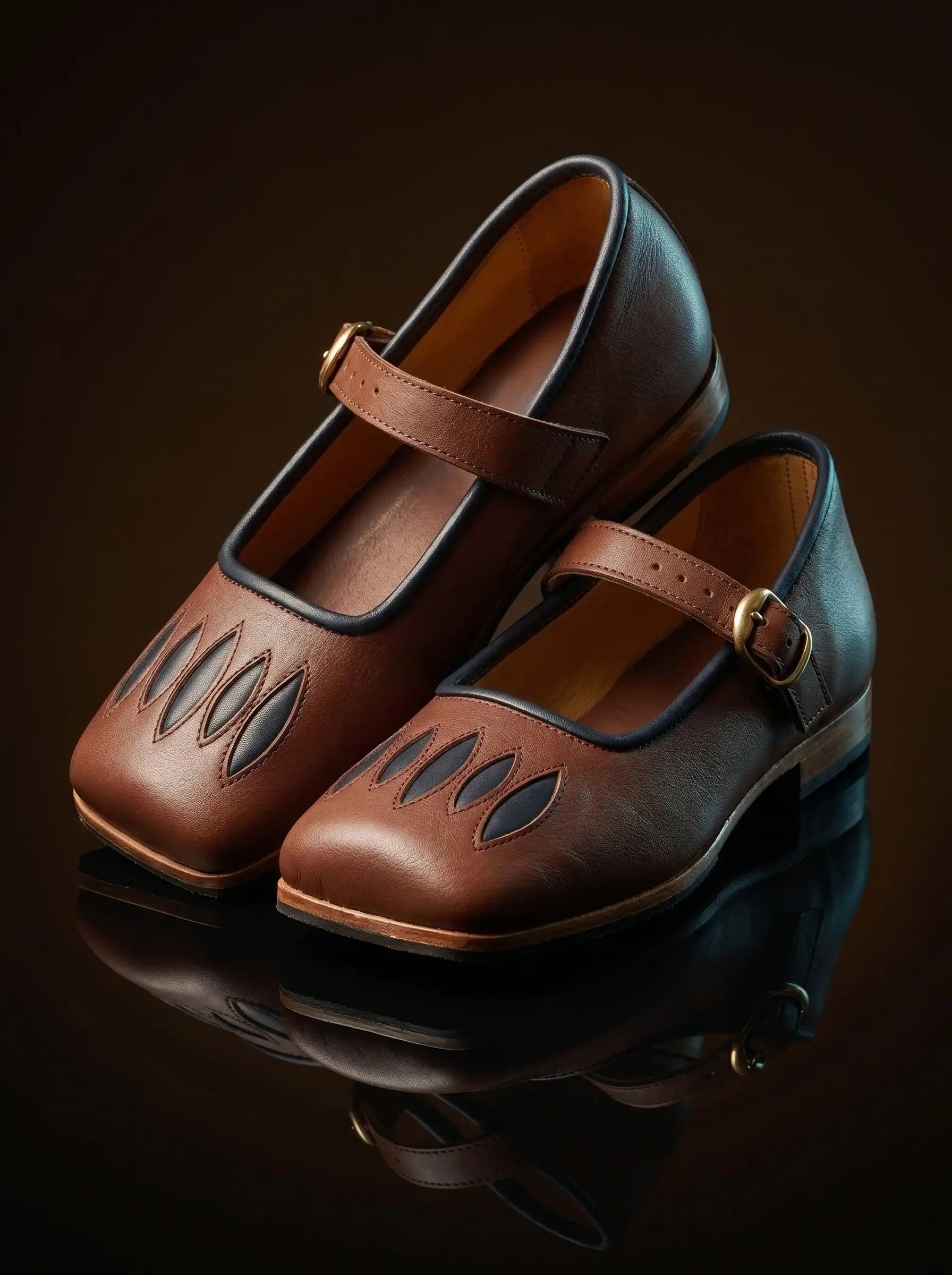 Brown genuine leather women's cow mouth medieval shoes — bespoke Tudor footwear by Noirtide