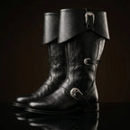 Pair of black handcrafted Caribbean pirate boots — genuine leather, any size, made to order — Noirtide