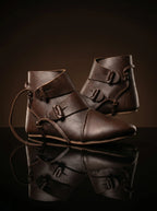 Dark brown genuine leather Jorvik shoes — bespoke 9th–10th century Viking reenactment footwear by Noirtide