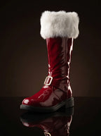 Santa Claus Patent Boots with Detachable Fur