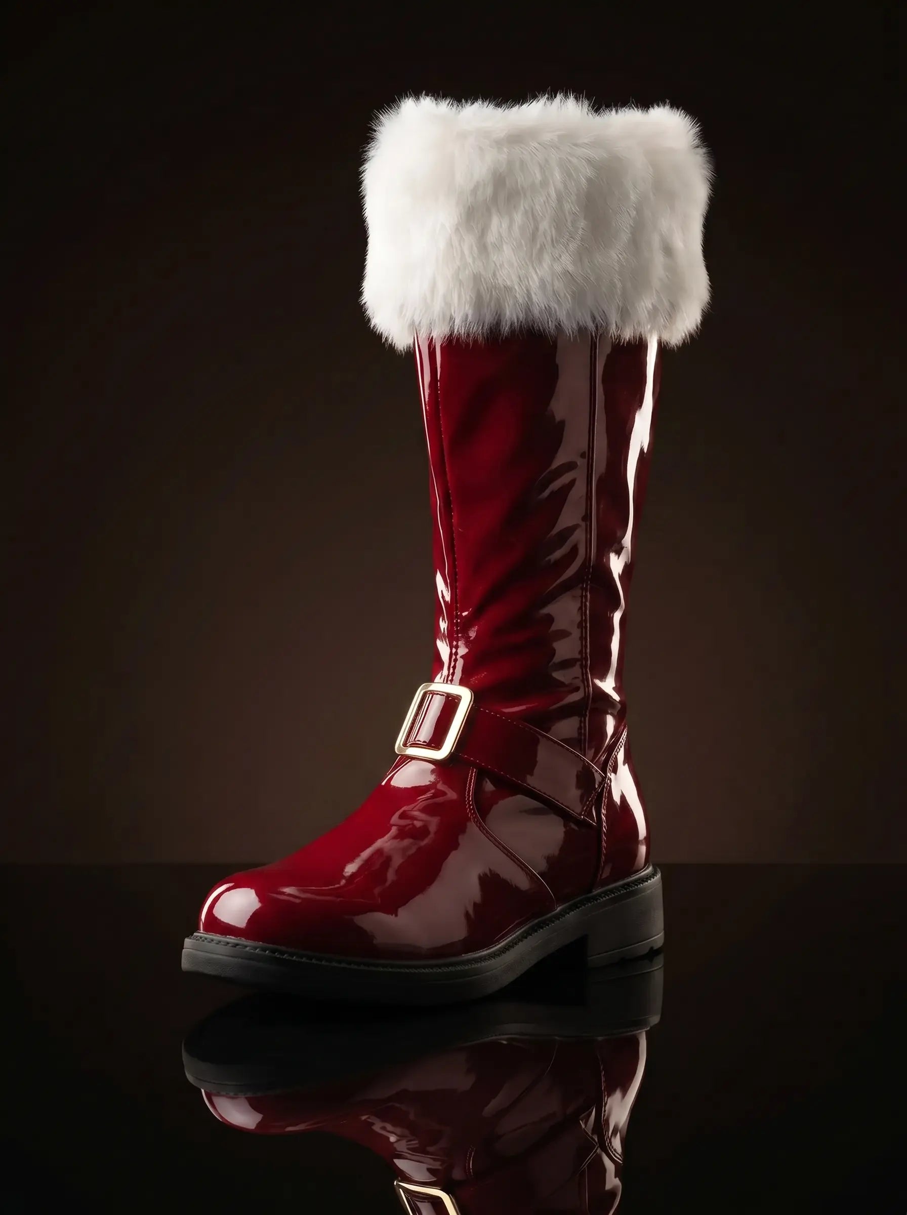 Santa Claus Patent Boots with Detachable Fur