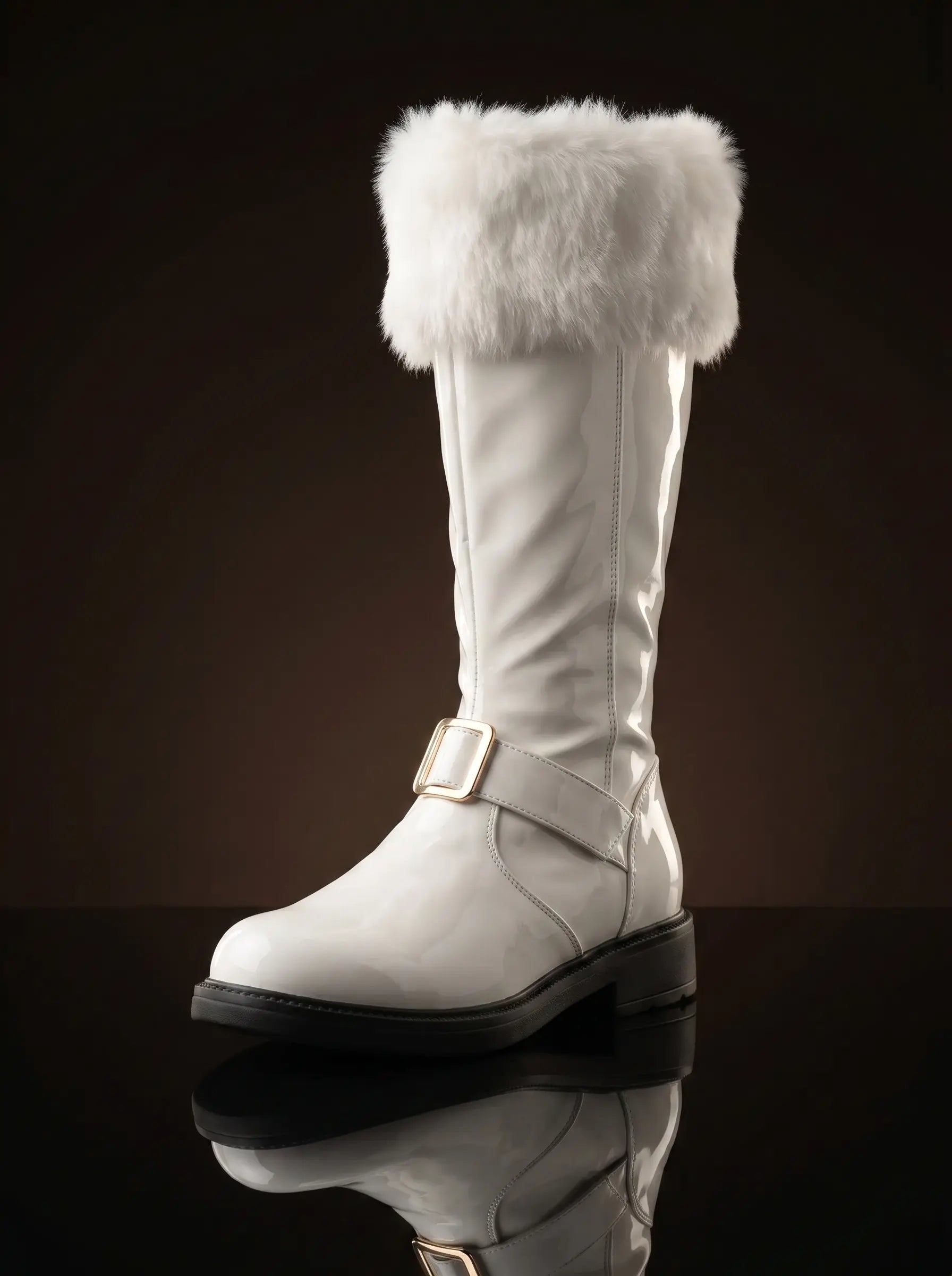Santa Claus Patent Boots with Detachable Fur