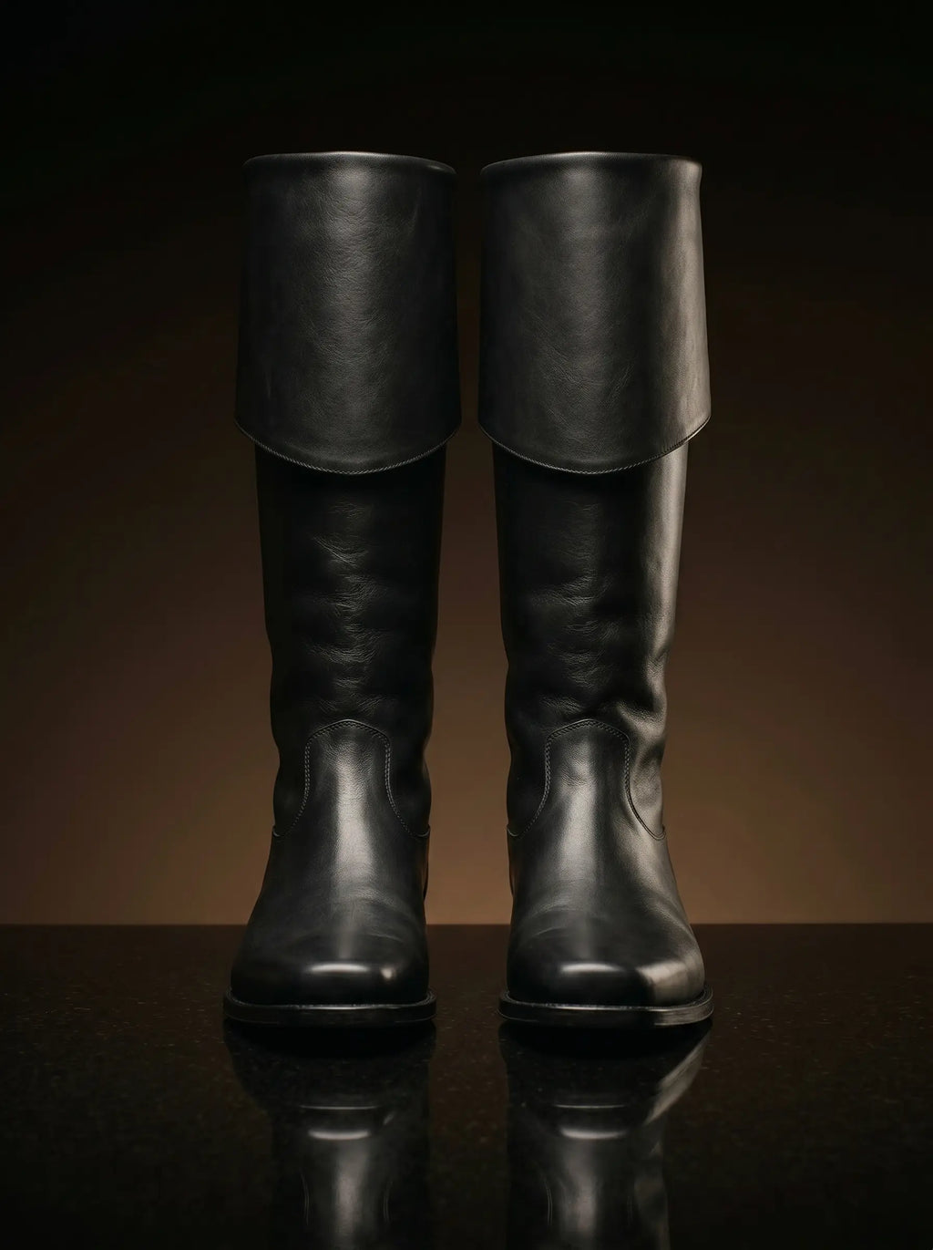 Pair of matt black handcrafted Jamie Fraser Outlander boots — genuine leather, made to order — Noirtide