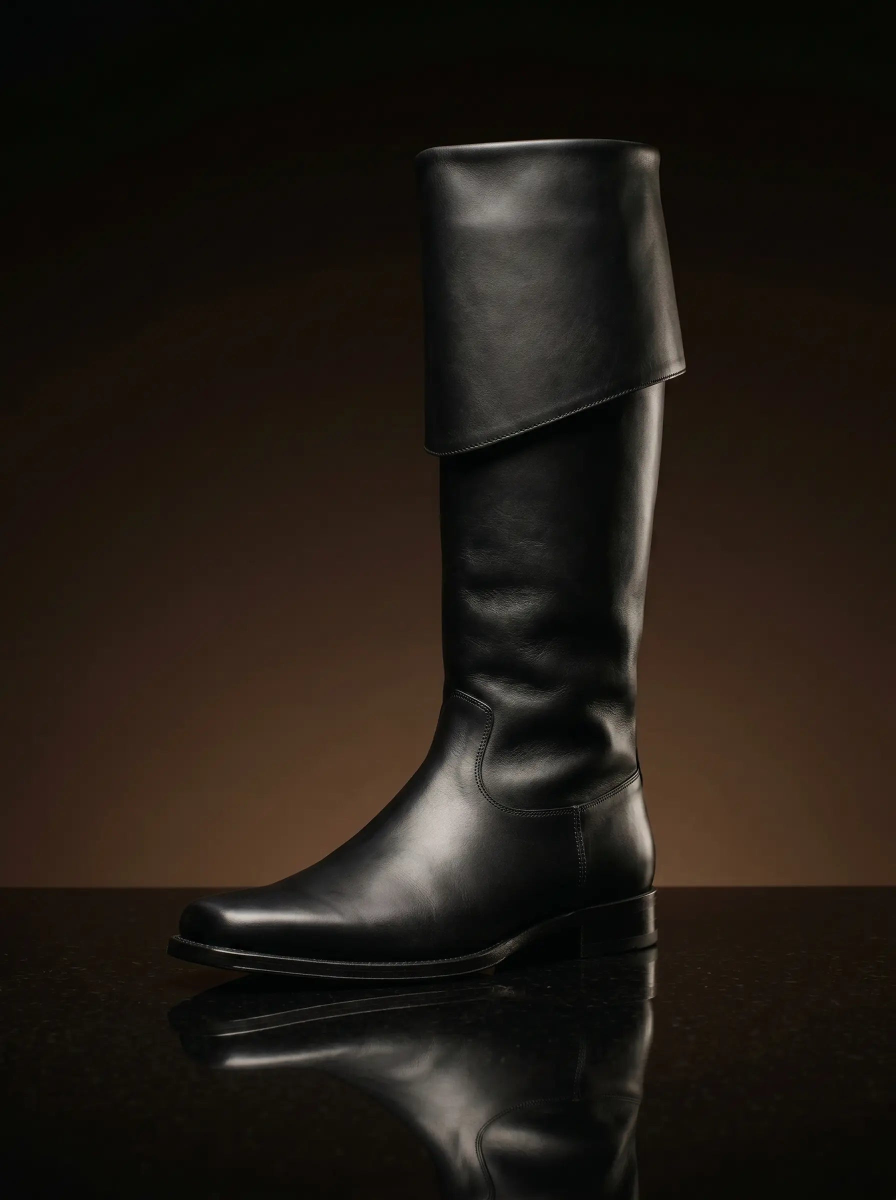 Matt black genuine leather Jamie Fraser Outlander boots — bespoke 18th century Scottish Highland footwear by Noirtide