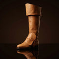 Natural tan genuine leather musketeer boots — bespoke 17th century cavalier bucket-top footwear by Noirtide
