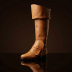 Natural tan genuine leather musketeer boots — bespoke 17th century cavalier bucket-top footwear by Noirtide