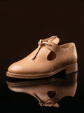 Natural tan genuine leather open latchet shoes — Elizabethan and Jacobean reenactment footwear by Noirtide