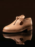 Natural tan genuine leather open latchet shoes — Elizabethan and Jacobean reenactment footwear by Noirtide