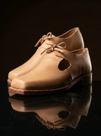 Natural tan genuine leather open latchet shoes — Elizabethan and Jacobean reenactment footwear by Noirtide