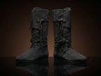 Pair of black suede handcrafted dual strap Renaissance boots — genuine leather, made to order any size — Noirtide