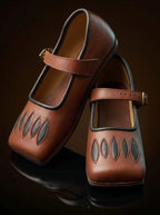 Pair of brown handcrafted women's Caspar cow mouth shoes — genuine leather, made to order — Noirtide