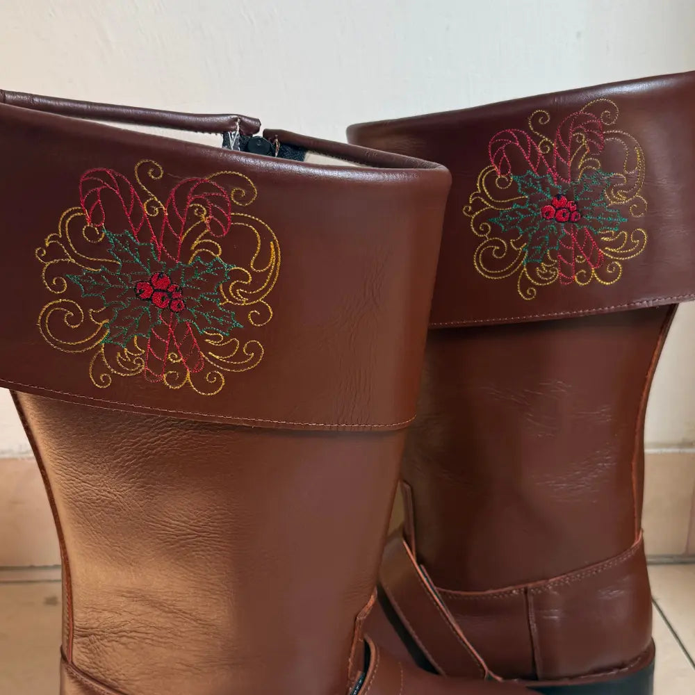 Custom-Made, Genuine Leather Personalised Embroidered Santa Claus Boots – Your Design