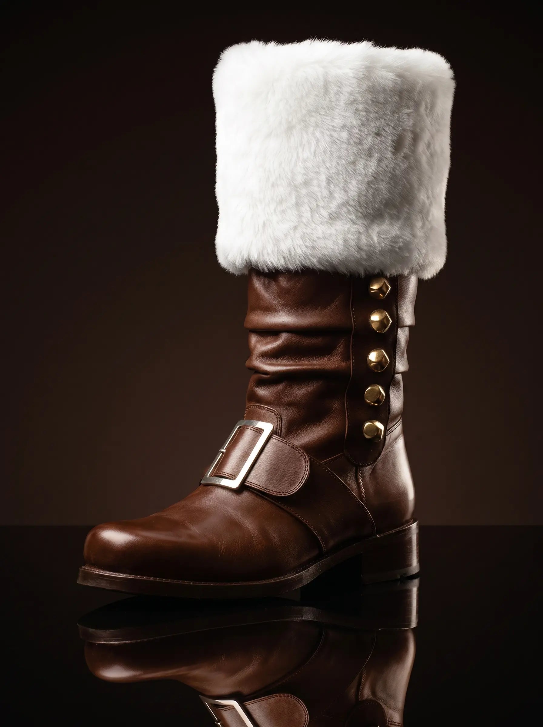 Botas de piel de Papá Noel personalizadas con cascabeles laterales
